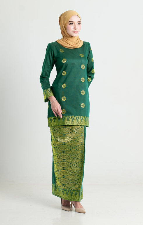 Riza Kurung Moden | Emerald Green Gold